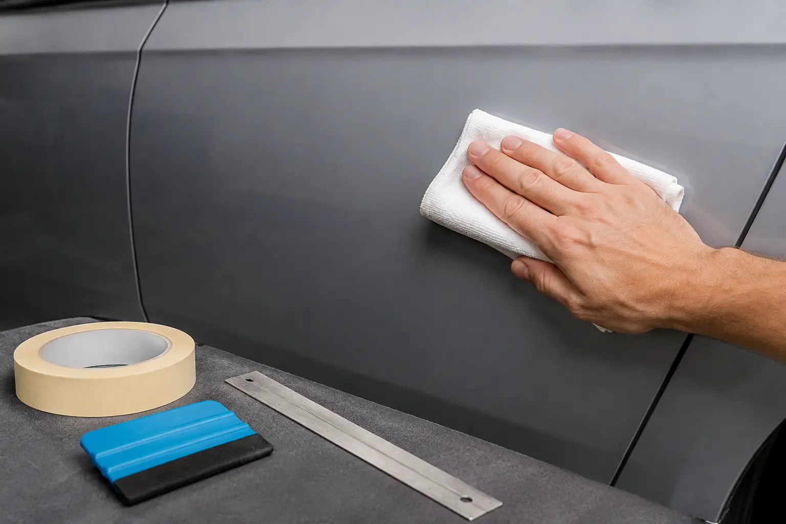 Wipe the final area with a lint-free cloth and let compatible cleaner evaporate before positioning the decal.