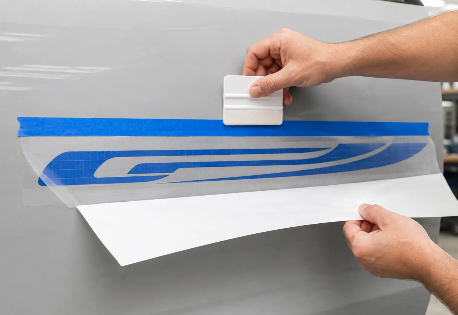 Peeling the liner gradually keeps the exposed adhesive clean and under control.