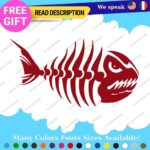Fits Fishing Skull Skeleton Bass Bones Fish Sticker Vinyl Decal Kayak Boat Angry - Image 4
