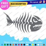 Fits Fishing Bass Bones Skull Skeleton Fish Sticker Vinyl Decal Kayak Boat Angry