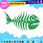 Fits Fishing Bass Bones Skull Skeleton Fish Sticker Vinyl Decal Kayak Boat Angry - Image 2