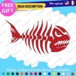Fits Fishing Bass Bones Skull Skeleton Fish Sticker Vinyl Decal Kayak Boat Angry - Image 5