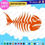 Fits Fishing Bass Bones Skull Skeleton Fish Sticker Vinyl Decal Kayak Boat Angry - Image 6
