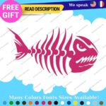 Fits Fishing Bass Bones Skull Skeleton Fish Sticker Vinyl Decal Kayak Boat Angry - Image 7