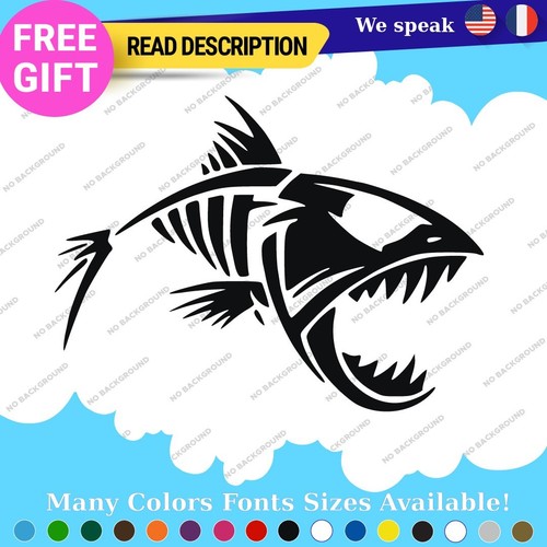 12-4317 Fits Fishing Bones Skull Skeleton Fish Sticker Vinyl Decal Kayak Boat Angry Bass - Image 1