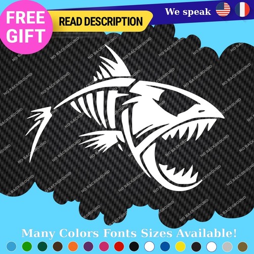 12-4463 Fits Fishing Bones Skull Skeleton Fish Sticker Vinyl Decal Kayak Boat Angry Bass - Image 1