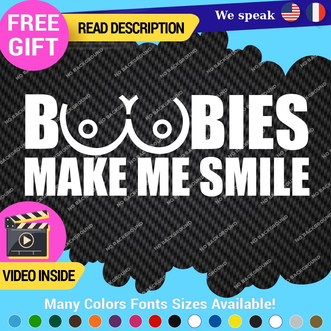Boobies Make Me Smile Decals Stickers Vinyl Car JDM Breast Cancer Boob Funny 297726080720 Boobies Make Me Smile Decals Stickers Vinyl Car JDM Breast Cancer Boob Funny - Image 1