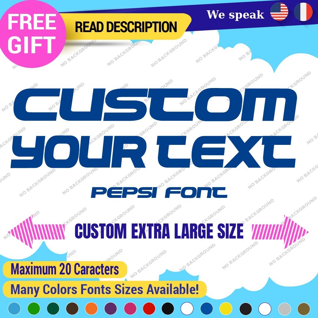 Extra Large Custom Text Name Perso SIgn Pepsi Font Lettering Decal Vinyl Sticker 297312330652 Extra Large Custom Text Name Perso SIgn Pepsi Font Lettering Decal Vinyl Sticker - Image 1