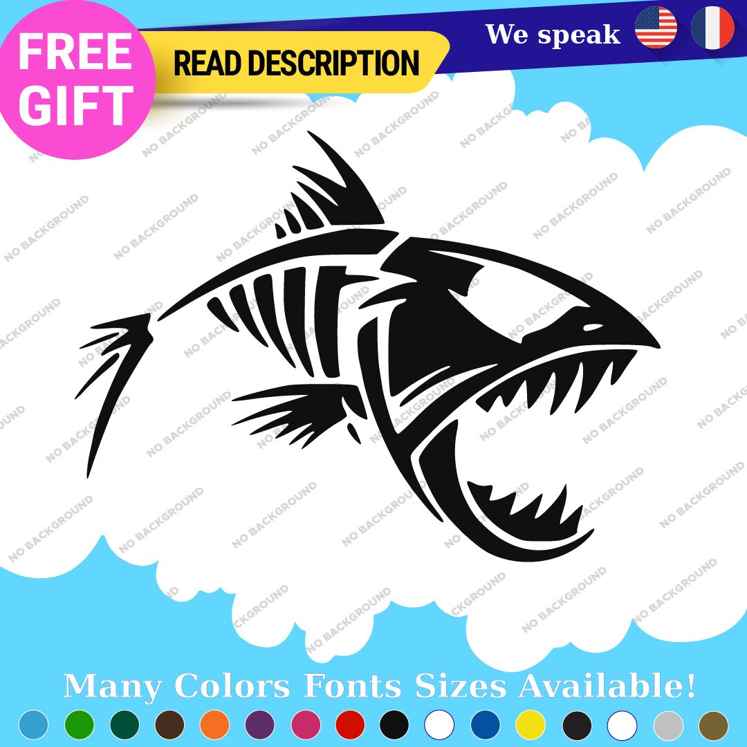 Fits Fishing Bones Skull Skeleton Fish Sticker Vinyl Decal Kayak Boat Angry Bass 297309388356 Fits Fishing Bones Skull Skeleton Fish Sticker Vinyl Decal Kayak Boat Angry Bass - Image 1