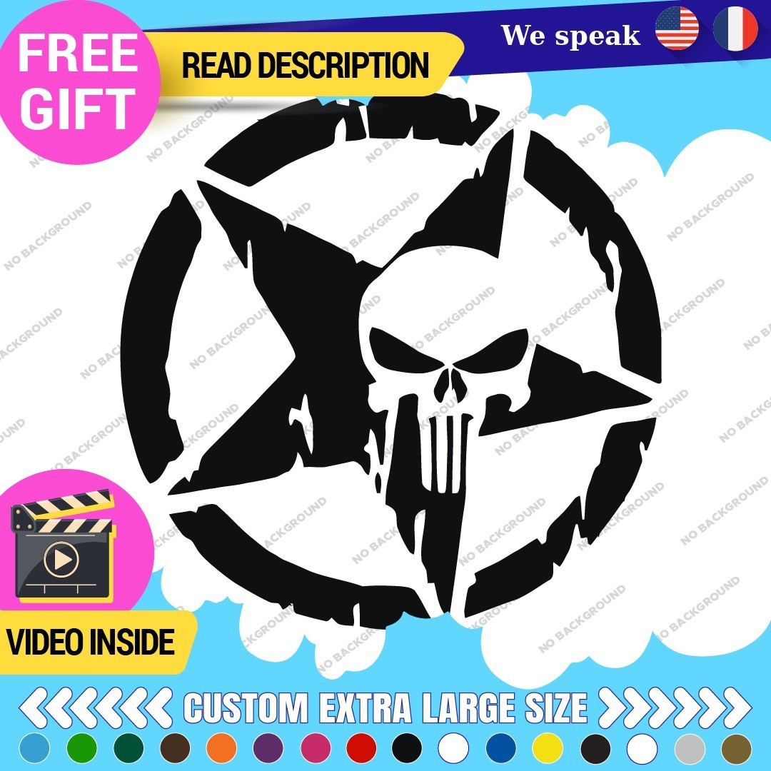 Fits Large Army Star Punisher Sticker Vinyl Decal US Military Truck Door Hood 297546974486 Fits Large Army Star Punisher Sticker Vinyl Decal US Military Truck Door Hood - Image 1