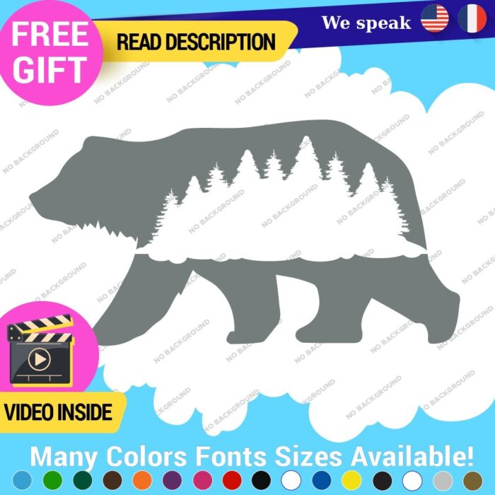 Bear Silhouette Decals Stickers Vinyl Forest Belly  Black Wild Animals - Image 11
