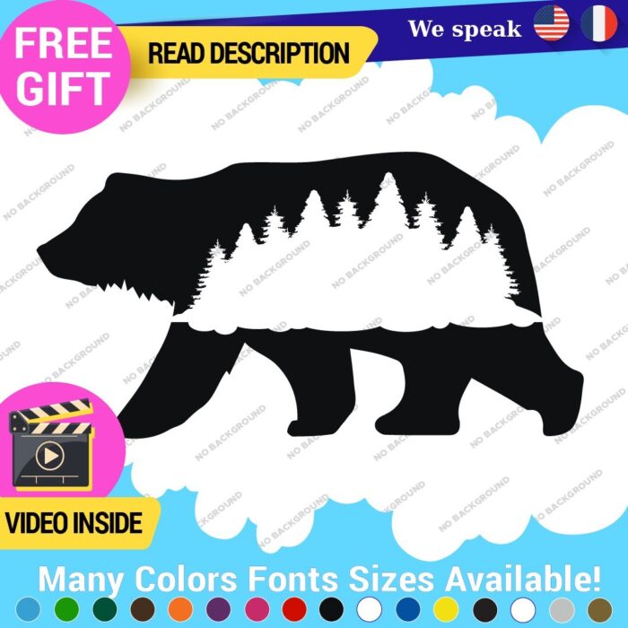 Bear Silhouette Decals Stickers Vinyl Forest Belly  Black Wild Animals - Image 3