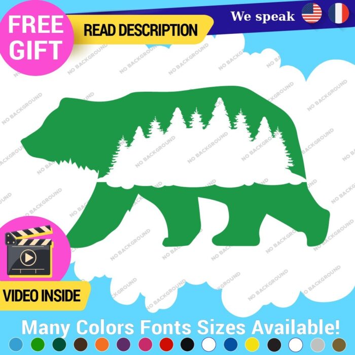 Bear Silhouette Decals Stickers Vinyl Forest Belly  Black Wild Animals - Image 10