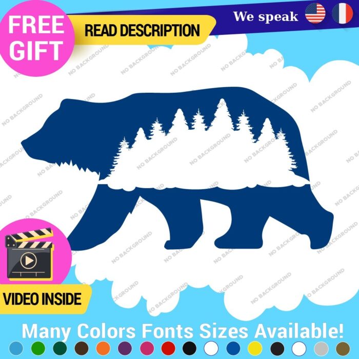 Bear Silhouette Decals Stickers Vinyl Forest Belly  Black Wild Animals - Image 18