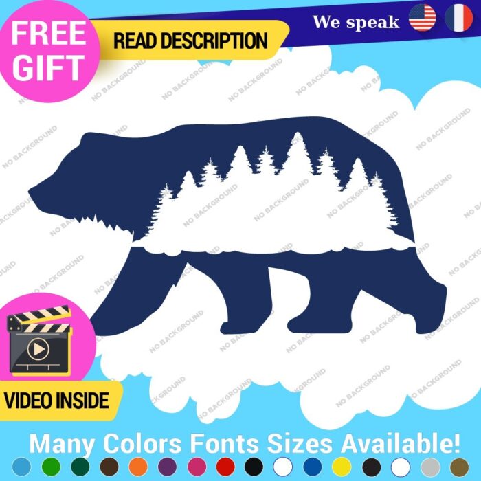 Bear Silhouette Decals Stickers Vinyl Forest Belly  Black Wild Animals - Image 17