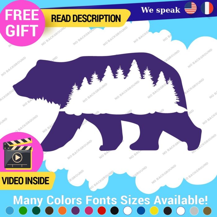 Bear Silhouette Decals Stickers Vinyl Forest Belly  Black Wild Animals - Image 16