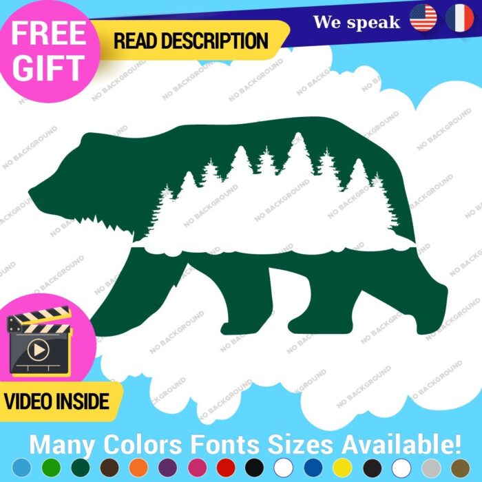 Bear Silhouette Decals Stickers Vinyl Forest Belly  Black Wild Animals - Image 26