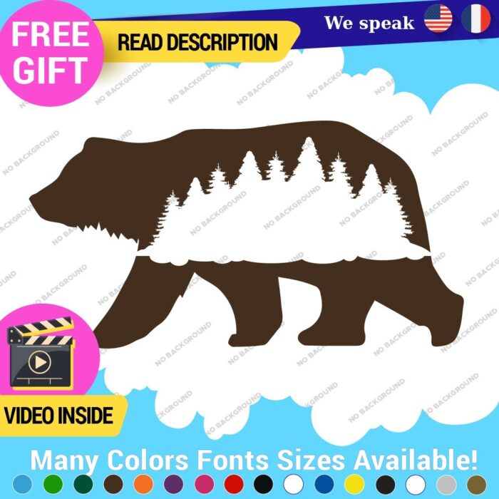 Bear Silhouette Decals Stickers Vinyl Forest Belly  Black Wild Animals - Image 22