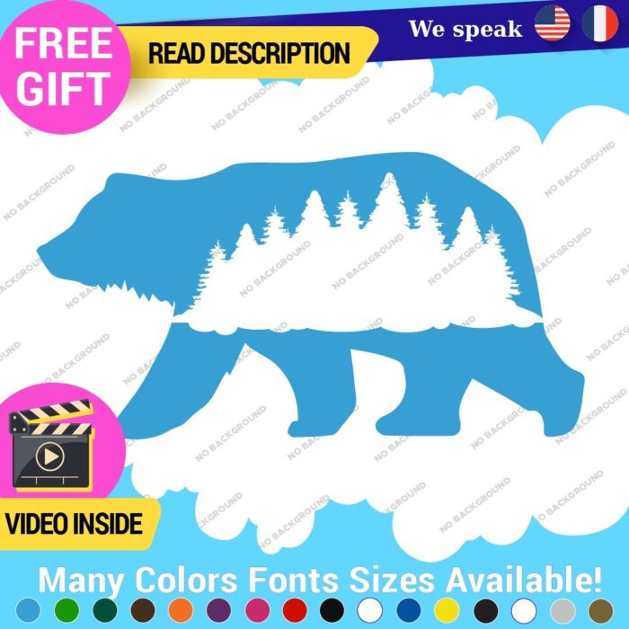 Bear Silhouette Decals Stickers Vinyl Forest Belly  Black Wild Animals - Image 25
