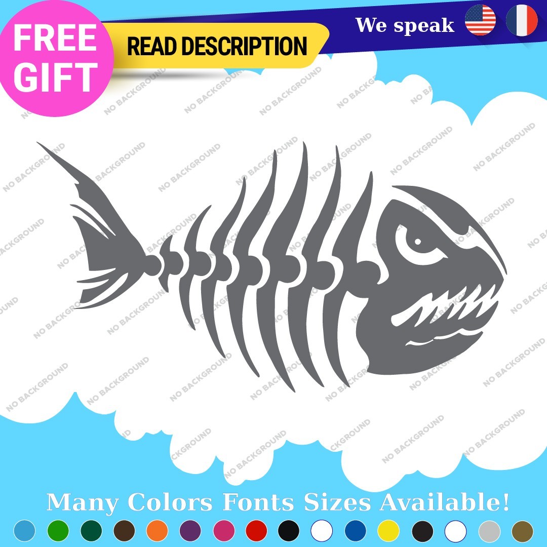 Fits Fishing Bass Bones Skull Skeleton Fish Sticker Vinyl Decal Kayak Boat Angry 297751518269 Fits Fishing Bass Bones Skull Skeleton Fish Sticker Vinyl Decal Kayak Boat Angry - Image 1